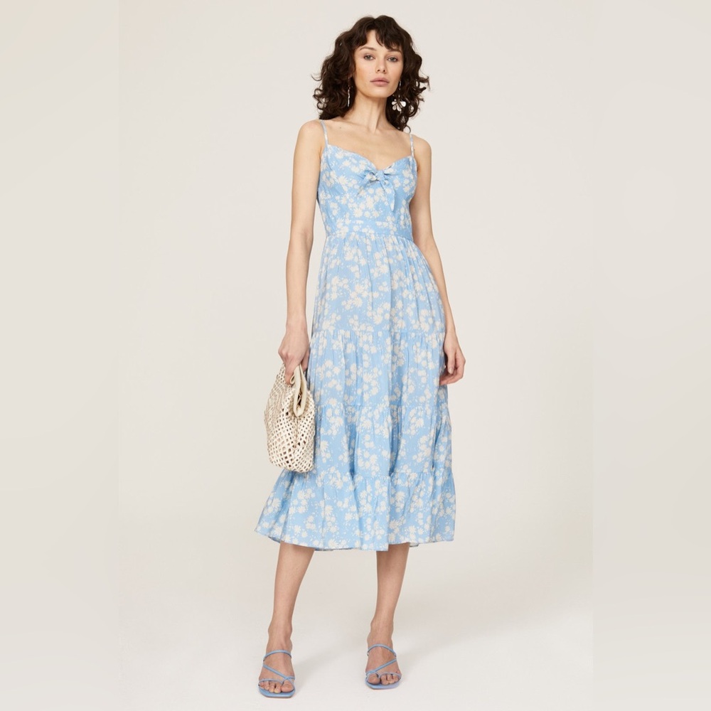 Yumi Kim Good Times Light Blue Floral Midi Dress with Spaghetti Straps